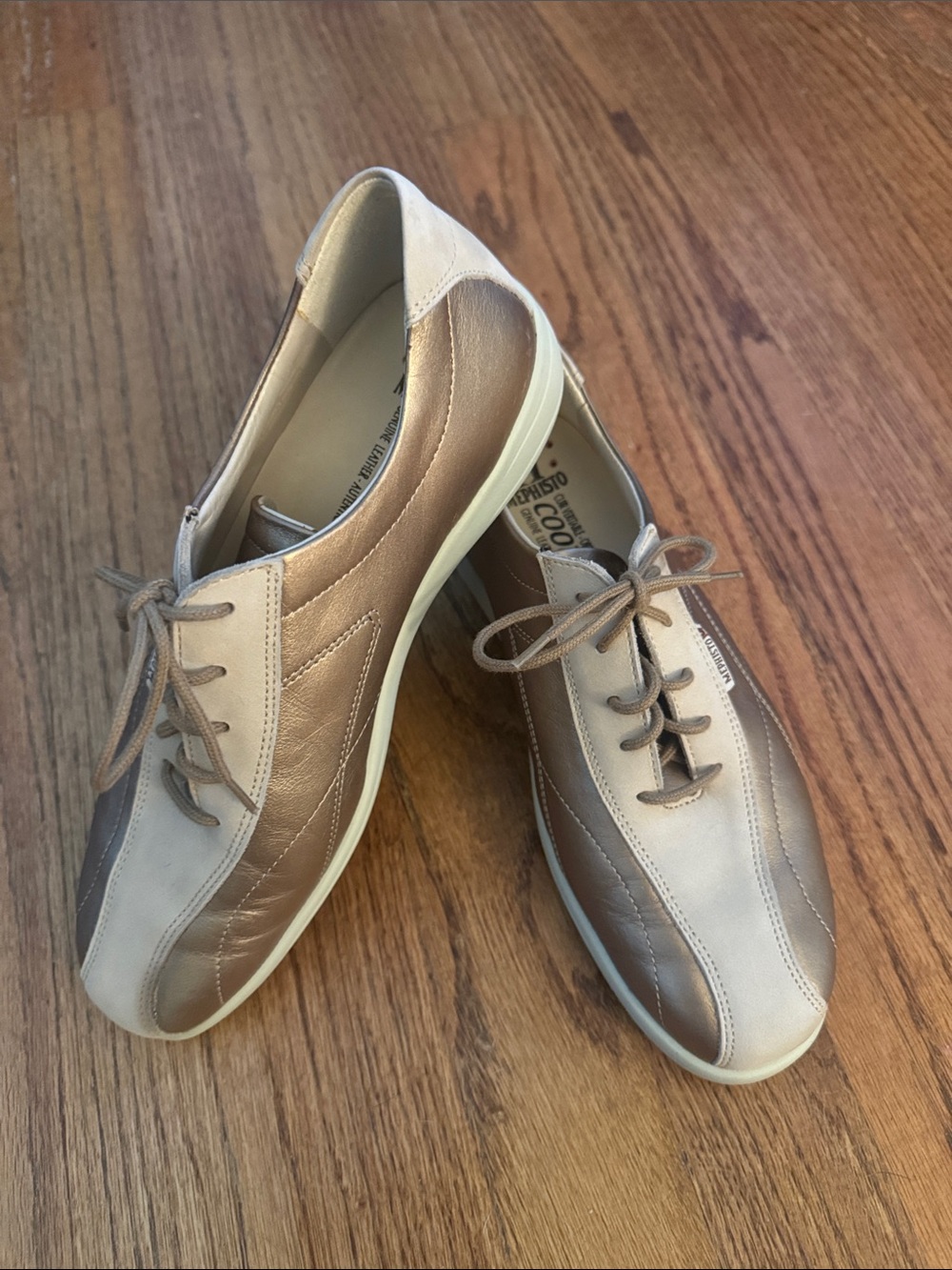 Mephisto | Women's Cool-Air Gold & Tan Leather Walking Shoe- Size 8